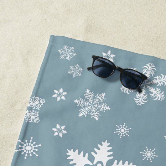 Schneeflockenmuster, weiße Schneeflocken, Schnee,  Strandtuch (Beispiel)