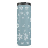 Schneeflockenmuster, weiße Schneeflocken, Schnee,  Thermosbecher (Rückseite)