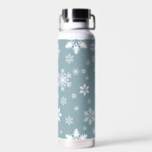Schneeflockenmuster, weiße Schneeflocken, Schnee, Trinkflasche (Rückseite)