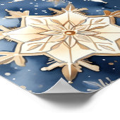 Schneeflockenprint in Blau und Gold Poster (Ecke)