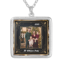 Schneeflockenrahmen-Familienfoto-Weihnachtsanhänge Versilberte Kette