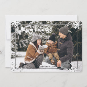Schneeflockenrahmen in weißer Foto-Weihnachtskarte Einladung