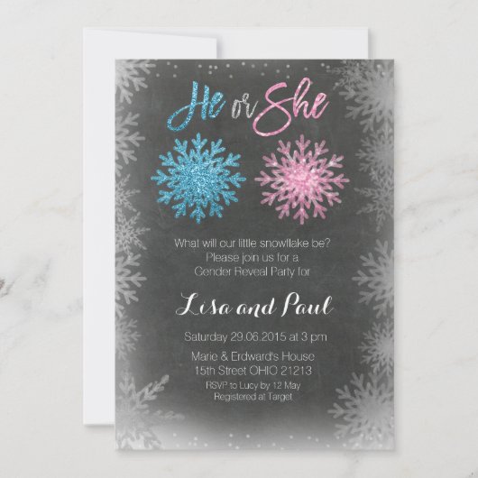 Schneeflocketafelgeschlecht decken Einladung auf (Vorderseite)