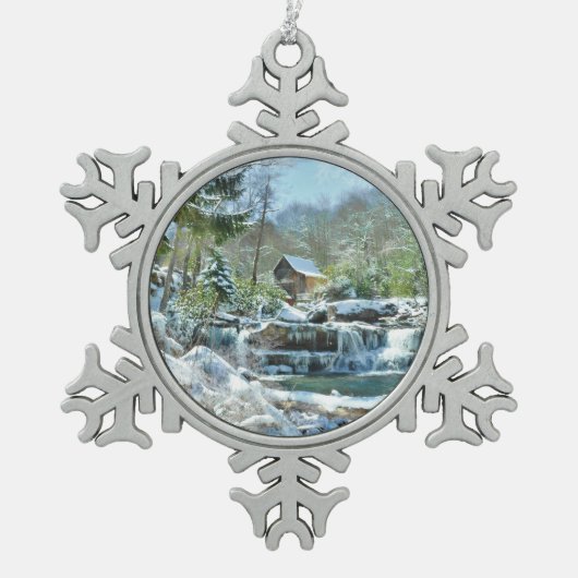 Schneeflockeverzierung mit Bild der Schneeflocken Zinn-Ornament (Vorderseite)