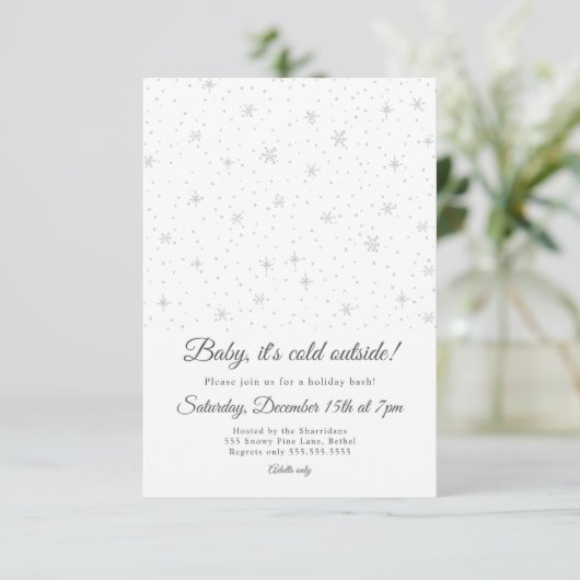 Schneeflockewinterfeiertags-Party Einladung (Stehend Vorderseite)