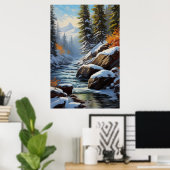 Schneefluss durch verzauberten Wald Poster (Heimbüro)
