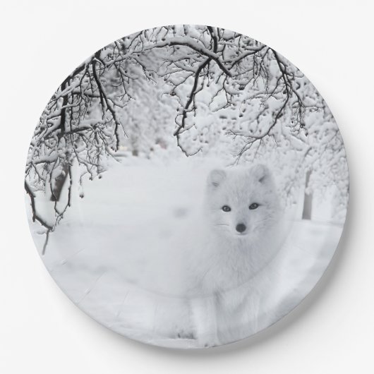 Schneefräse im Winterwald Pappteller (Vorderseite)