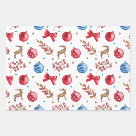 SCHNEEFRAU, FERIENHAUS, CHRISTMAS ORNAMENS, BOWS GESCHENKPAPIER SET (Vorderseite 3)