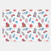 SCHNEEFRAU, FERIENHAUS, CHRISTMAS ORNAMENS, BOWS GESCHENKPAPIER SET (Vorderseite)
