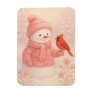 Schneefrau mit rotem Vogel Weihnachtsmagnet Magnet
