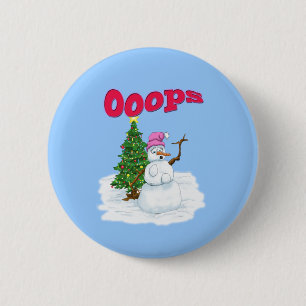 Schneefrau mit Weihnachtsbaum Ops Button
