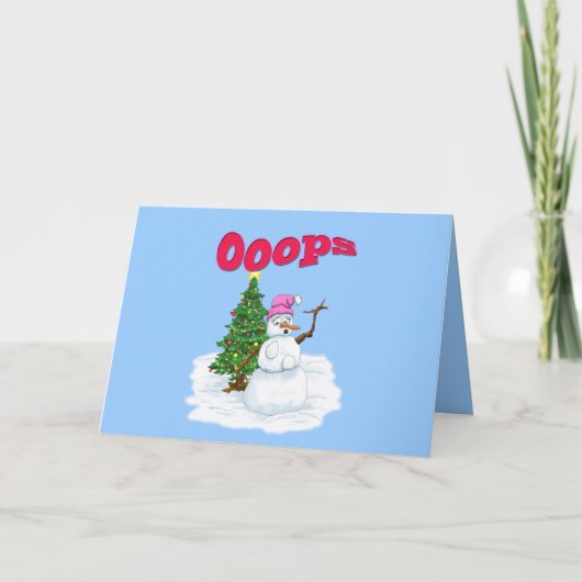 Schneefrau mit Weihnachtsbaum Ops Feiertagskarte (Vorderseite)