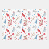 SCHNEEFRAU, ROTE KARDINÄLE, CHRISTMAS ORNAMENS, BO GESCHENKPAPIER SET (Vorderseite)