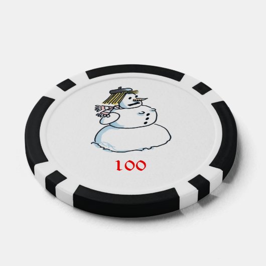 Schneefrau schwarz 100 gestreifter Poker Chip (Einzeln)