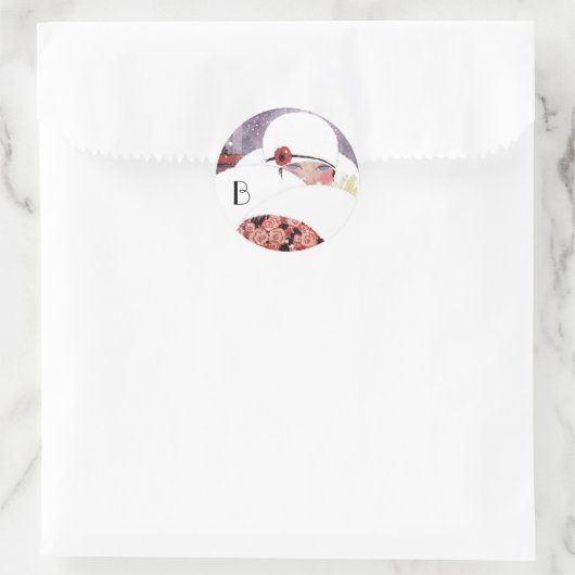 SCHNEEFRAU, WINTERSCHÖNHEIT - MOGRAMM RUNDER AUFKLEBER (Tasche)