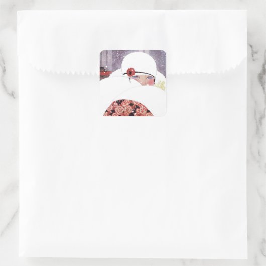 SCHNEEFRAU, WINTERSCHÖNHEIT QUADRATISCHER AUFKLEBER (Tasche)