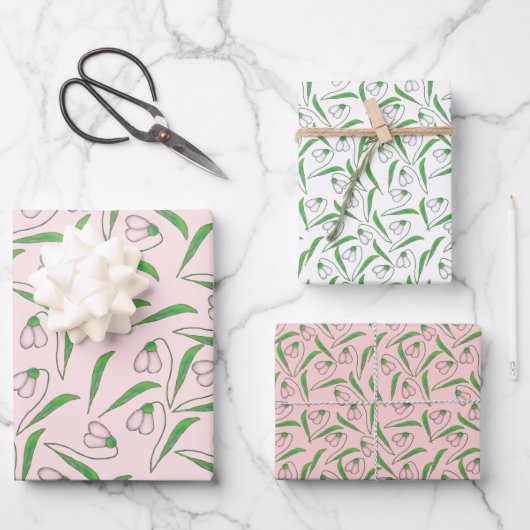 Schneefräulenmuster Geschenkpapier Set (Vorderseite)