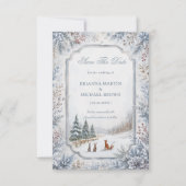 Schneefreunde im Wald Save The Date (Vorderseite)
