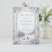 Schneefreunde im Wald Save The Date (Stehend Vorderseite)