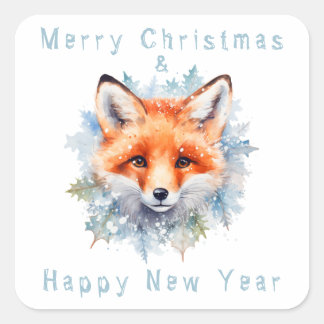 Schneefuchs und Weihnachten Quadratischer Aufkleber