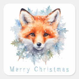 Schneefuchs und Weihnachten Quadratischer Aufkleber