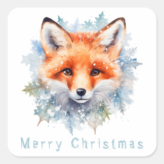 Schneefuchs und Weihnachten Quadratischer Aufkleber