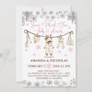 Schneefun im Winter Mädchen Baby Shower Einladung