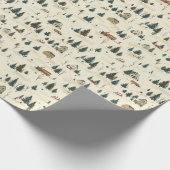 Schneegebiet: Pinienbäume und Hütten Geschenkpapier (Ecke)