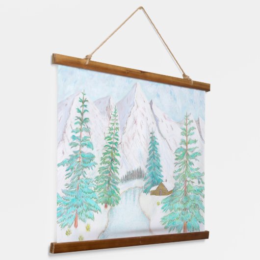 Schneegebirge Wandteppich Mit Holzrahmen (Gewinkelt)