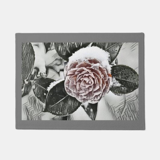 Schneegefrorene Rose Zeichne Türmatte (Vorderseite)