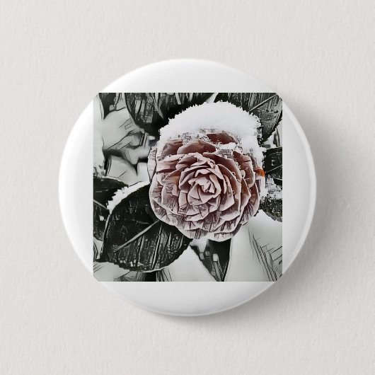 Schneegefrorene Rose Zeichnend Button (Vorderseite)