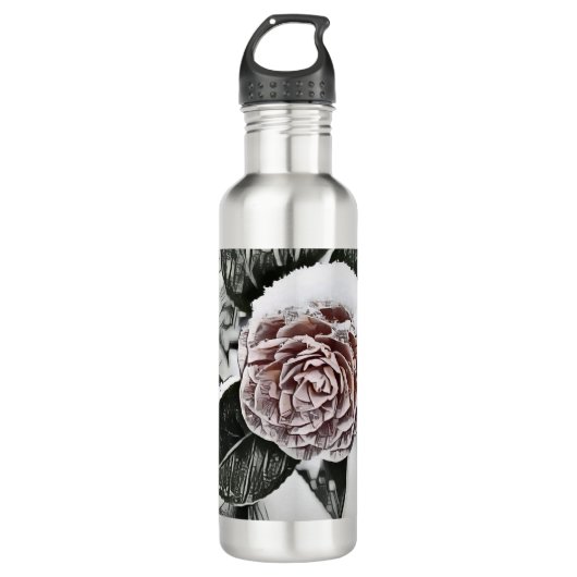 Schneegefrorene Rose Zeichnend Edelstahlflasche (Vorderseite)