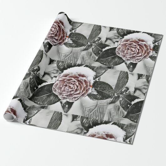 Schneegefrorene Rose Zeichnend Geschenkpapier (Ungerollt)