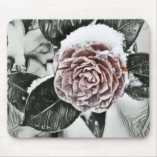 Schneegefrorene Rose Zeichnend Mauspad