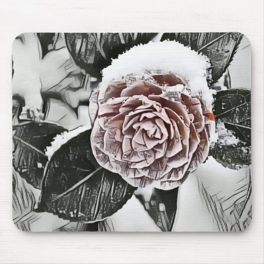 Schneegefrorene Rose Zeichnend Mauspad (Vorne)