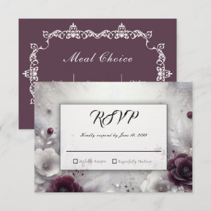 Schneegeküßte Pflaume und Elfenbein Hochzeitsblume RSVP Karte