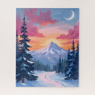 Schneegipfel-Sonnenuntergang Winterlandschaft Ge Puzzle