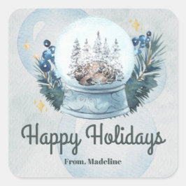 Schneeglobe Aquarell Weihnachtsgeschenk Quadratischer Aufkleber