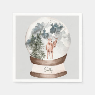 Schneeglobe Custom Familienname Woodland Weihnacht Serviette