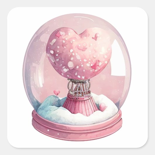 Schneeglobe für Valentine Quadratischer Aufkleber (Vorderseite)
