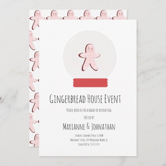 Schneeglobe Gingerbrot Haus Dekorieren Party Einladung (Vorne/Hinten)
