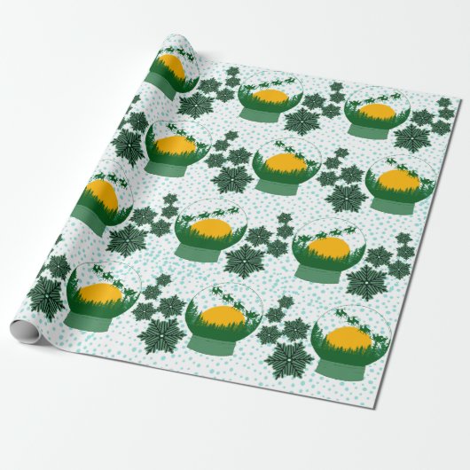 Schneeglobe, grünes Umhüllungspapier Geschenkpapier (Ungerollt)