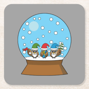 Schneeglobe mit drei Gnome-Würfeln Rechteckiger Pappuntersetzer