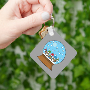 Schneeglobe mit drei Gnome-Würfeln Schlüsselanhänger