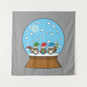 Schneeglobe mit drei Gnome-Würfeln Wandteppich (Vorderseite)