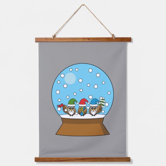 Schneeglobe mit drei Gnome-Würfeln Wandteppich Mit Holzrahmen (Vorderseite)