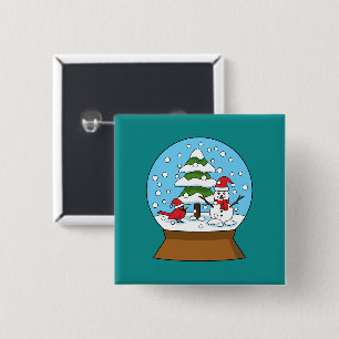Schneeglobe mit Kardinal Snowman und Pine Tree Button