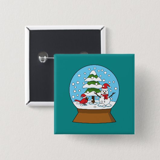 Schneeglobe mit Kardinal Snowman und Pine Tree Button (Vorne & Hinten)