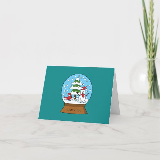 Schneeglobe mit Kardinal Snowman und Pine Tree Dankeskarte (Vorderseite)
