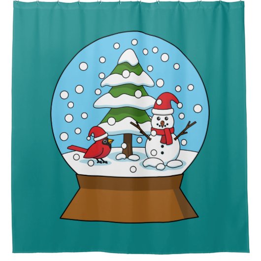 Schneeglobe mit Kardinal Snowman und Pine Tree Duschvorhang (Vorderseite)